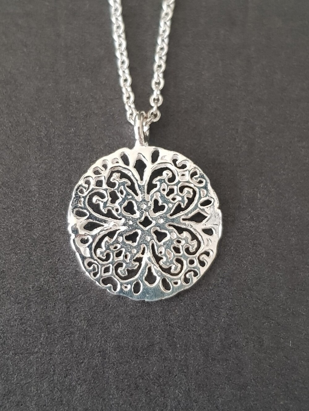 Sterling Silver Filigree Round Pendant Necklace